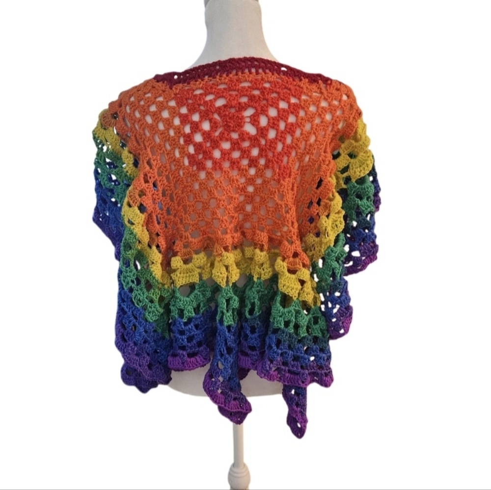 Rainbow Crochet Head Cover Bandana Prayer Wrap OOAK 14-in-1 Handmade Grannycore - Picture 16 of 17